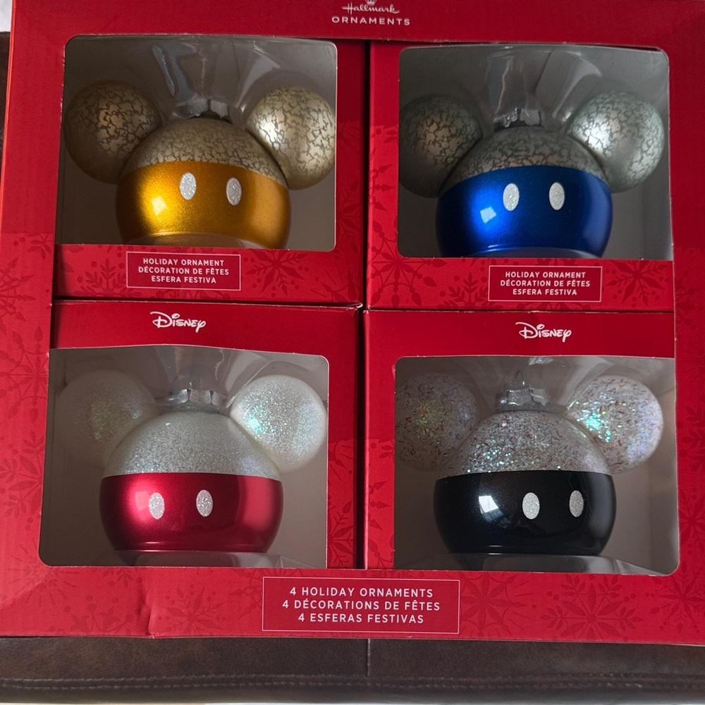 Disney Mickey Mouse Ornament Set - Gold, Silver, Red, Blue